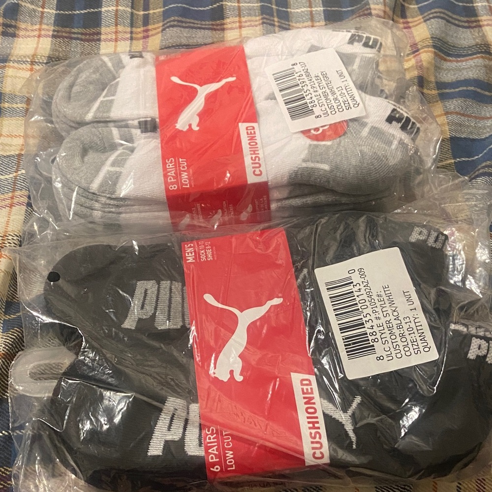 Puma Men's Cushioned Low Cut Socks - Black and Gray